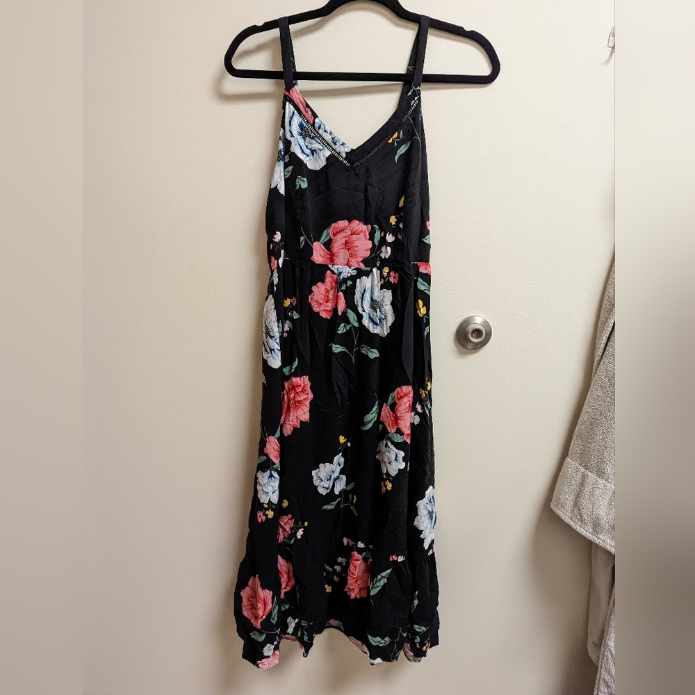 Old Navy midi cami dress black floral
